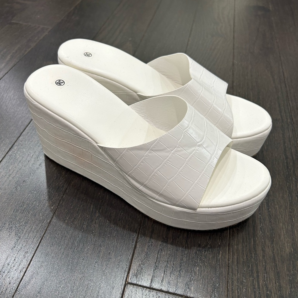 White Platform Slide Sandals